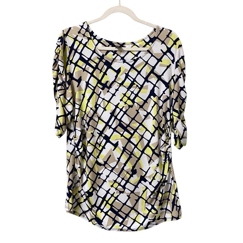 Alfani abstract wearable art funky Print blouse ruched blouse top stretch size L - Picture 2 of 13